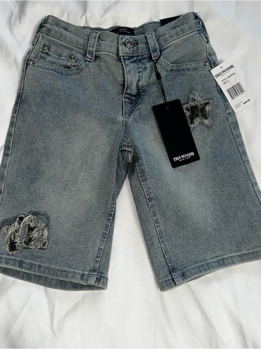 Girls True Religion Gray Distressed Denim Bermudas Shorts